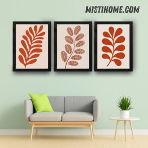 Abstract framed artwork with geometric shapes and organic elements, perfect for modern home decor. Available in stylish black frames.