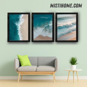Abstract framed artwork with geometric shapes and organic elements, perfect for modern home decor. Available in stylish black frames.